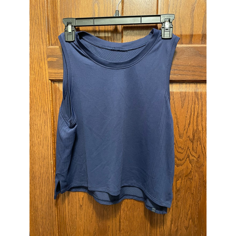 Lululemon Womens Train To Be Tank Top Shirt Blue Sleeveless Scoop Neck Stretch 8